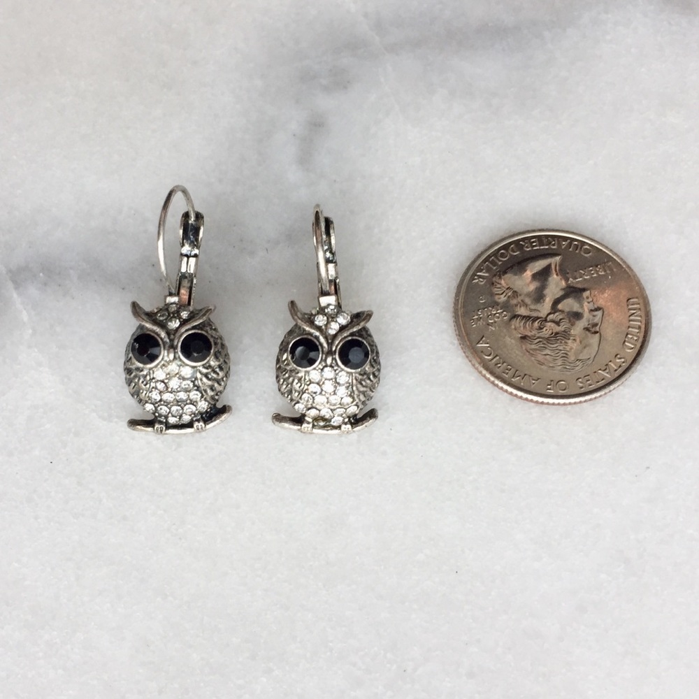 🦉Pave Silver Dangly Owl Earrings🦉
